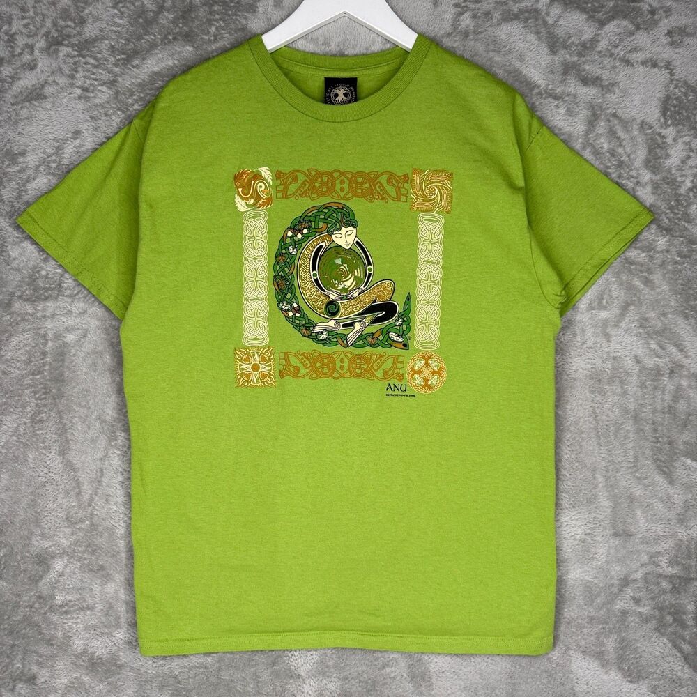 Vtg Celtic Art Studio Jen Delyth Anu Goddess T Shirt Mens Large Green 2004 USA